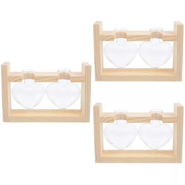 3 PCS Hydroponic Container Wooden Frame Glass Office Bulb Vase