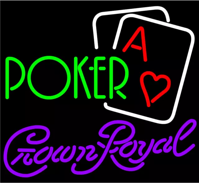 20"x16" Crown Royal Green Poker Neon Sign Visual Real Glass Handmade Pub MM640