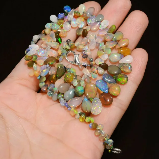 63 Cts Multi Ethiopian Opal Gemstone Pear Smooth Beads Necklace 17'