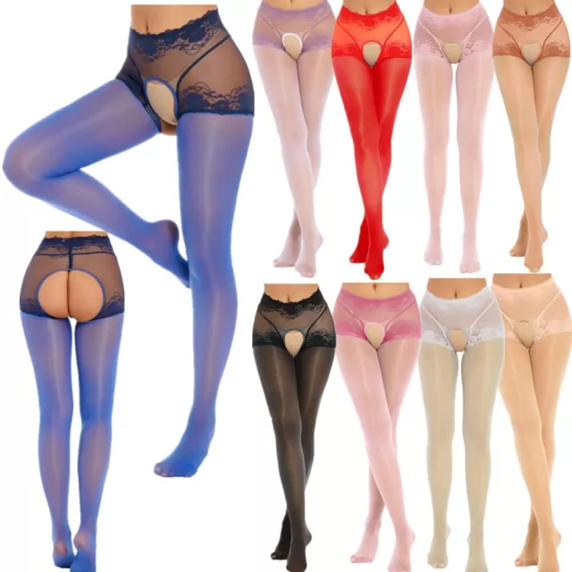 US Women Sheer Mesh See Through Pantyhose Floral Lace Patchwork Stocking Tights 2