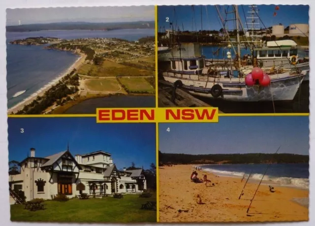 1978 POSTCARD EDEN N.S.W.Main Wharf Sea-Horse Inn Beach Aerial View COLOUR (F6)