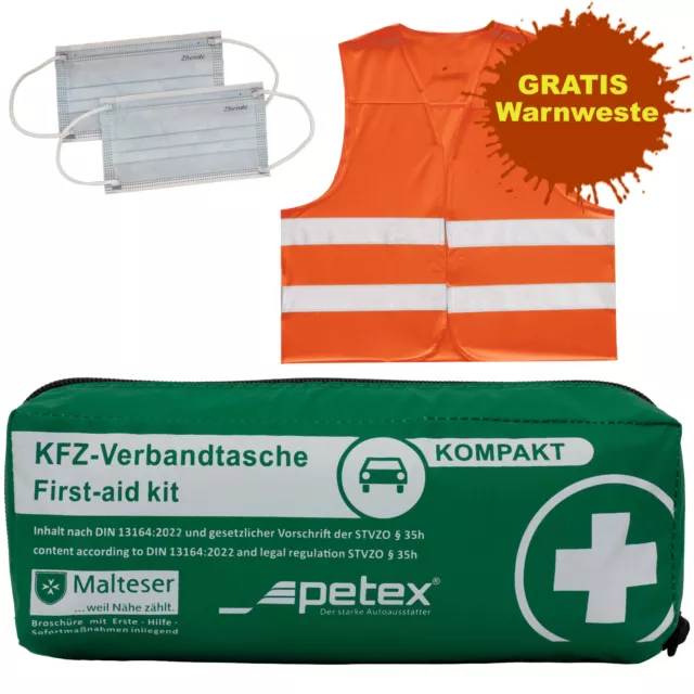 Verbandtasche Inhalt nach DIN 13164:2022, grün + GRATIS Warnweste | PETEX