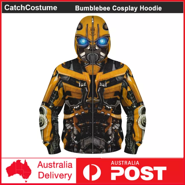 Transformers Bumblebee Kids Hoodie Cosplay Costume Boys Full Zip Sweatshirt Coat