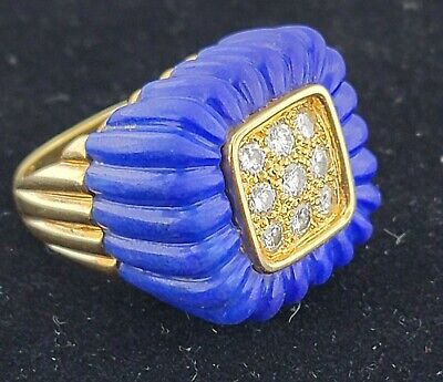 Fabulous Lapis Lazuli & Fine Diamonds Lady's 18Kt Gold Statement Cocktail Ring