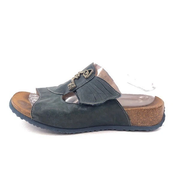 Think! Mizzi Footbed Slide Sandals EUR 40 Womens Size 9-9.5 Dark Gray Leather