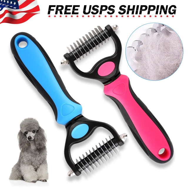 Pet Grooming Brush Double Sided Shedding &Dematting Undercoat Rake for Dog & Cat
