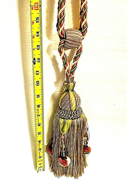 Curtain Tassel Large Elegant Drapery Tie back Glass Bead Pastel Pink Green 10"