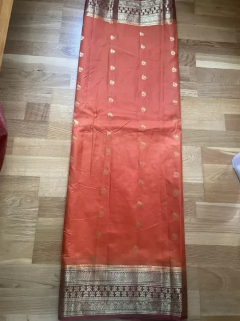 Orange Colour Indian Katan Saree with Ready Made Blouse