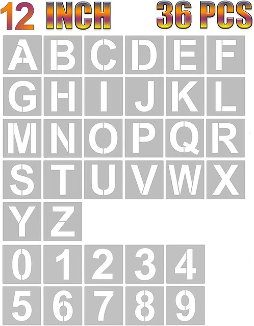 12 INCH LETTER Stencils and Numbers, 36 Pcs Alphabet Art Craft Stencils