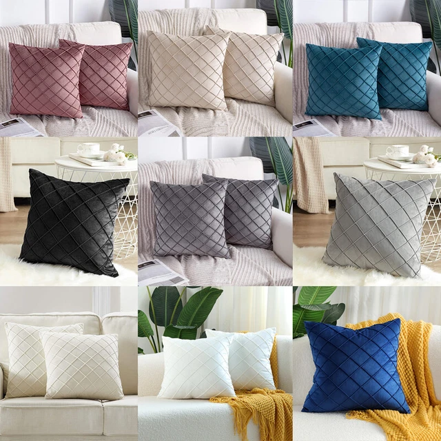 2PCS Velvet Checked Solid Cushion Cover Tartan Pillow Case 16" 18" 20" 22" 24"