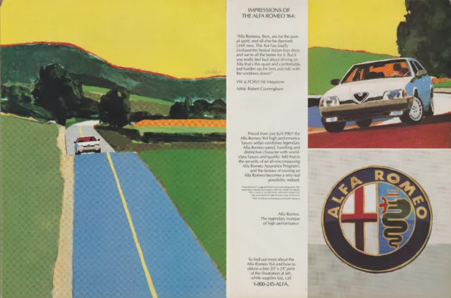 1991 Alfa Romeo 164 - Luxury Sedan Country Road Hill Drive - 2 Page Print Ad Art