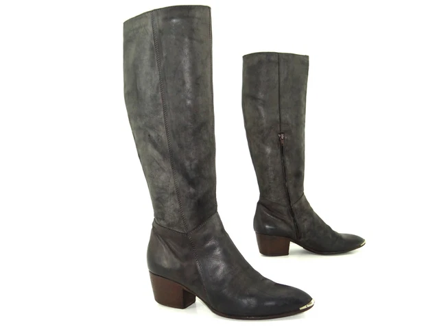 Bottes Femme Vic Matie - Taille 39,5 FR (I:38,5) - Cuir Vert - Talon Cône Bas - Occasion Portées Une Fois