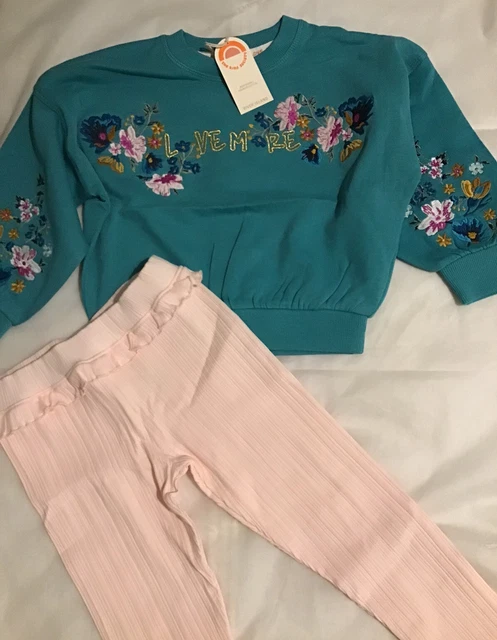 River island mini girls aged 4-5 years blue flower print sweat top set BNWT 2