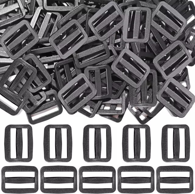 100Pcs 1 Inch Tri Glides Slides, Plastic Slide Buckle Adjustable Webbing Slides