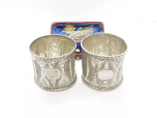 Victorian Pair of Sterling Silver Middle Eastern Napkin Rings Antique c1860