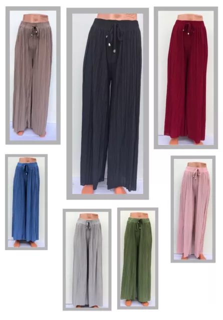 NEW LADIES PLEATED Chiffon Lined Palazzo Trousers Womens Flared
