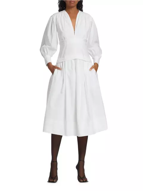 Proenza Schouler Poplin V-Neck Midi-Dress in white sz 8