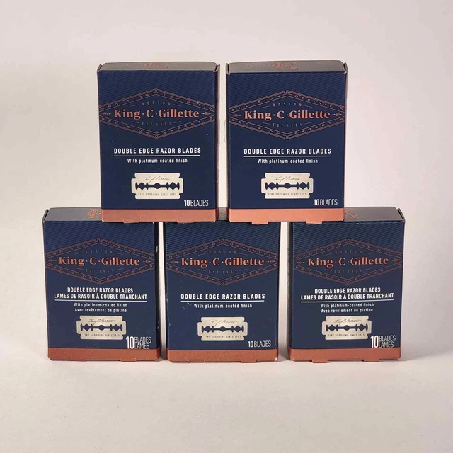(5) Hojas de afeitar de seguridad de doble filo King C Gillette paquete de 50 unidades 5 NUEVAS Y SELLADAS