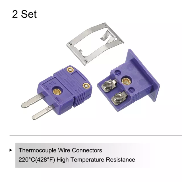 E Type Thermocouple Wire Connectors Male Plug with Panel Mount Mini Socket 2 Set 3