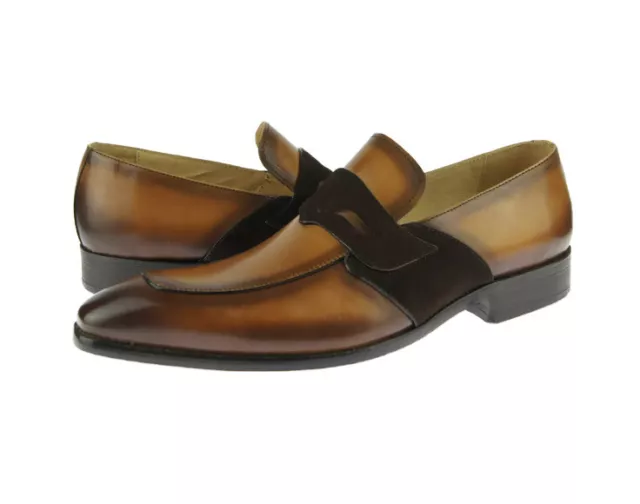 Carrucci Men's Leather Modern Penny Loafer Cognac Dress Shoes KS503-40