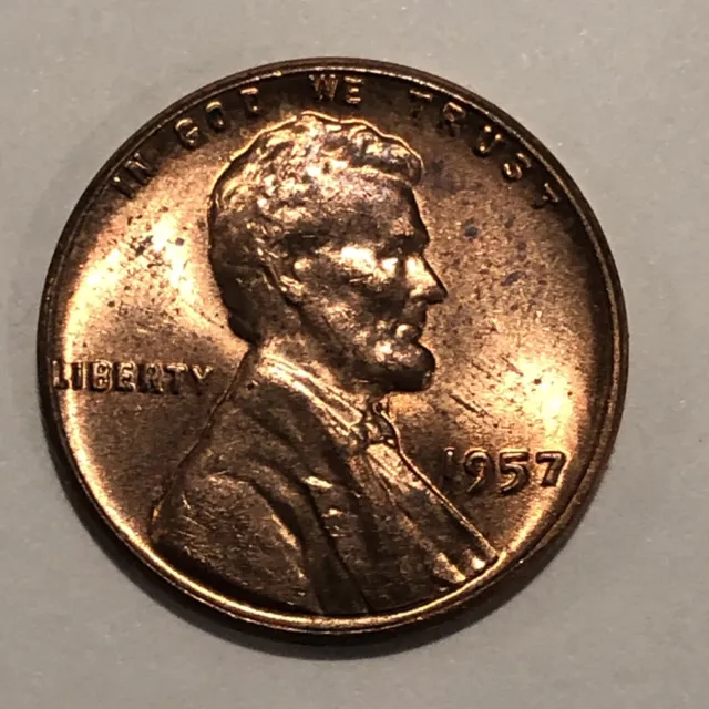 RED BU 1957 P LINCOLN WHEAT PENNY Philadelphia Mint Choice Uncirculated Cent AU