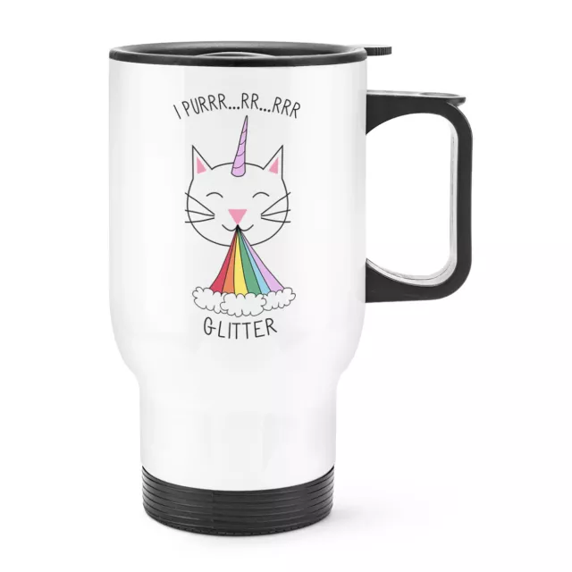 Caticorn I Purr Glitzer Reise Becher Tasse Mit Griff - Katze Einhorn Lustig