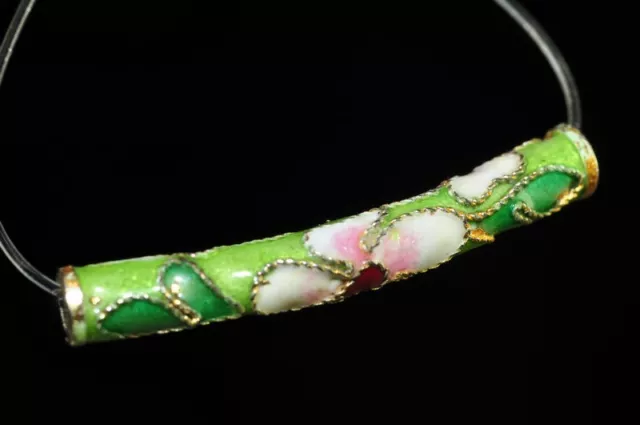 One/Asian Flair~Vintage Chinese CLOISONNE ENAMEL Curved Bar Tube Bead M0862