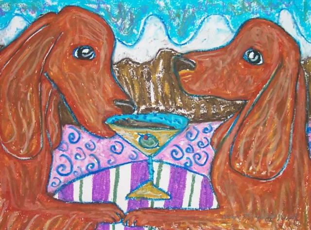 IRISH SETTER with a Martini ACEO PRINT Dog Mini Art Card 2.5 X 3.5 Signed KSAMS