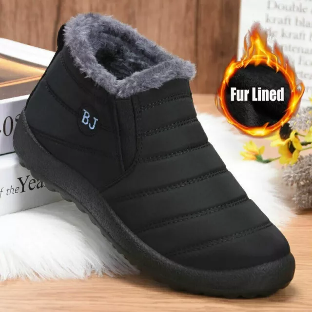 Mens Warm Winter Snow Ankle Boots Fur Lined Slip on Outdoor Casual Shoes