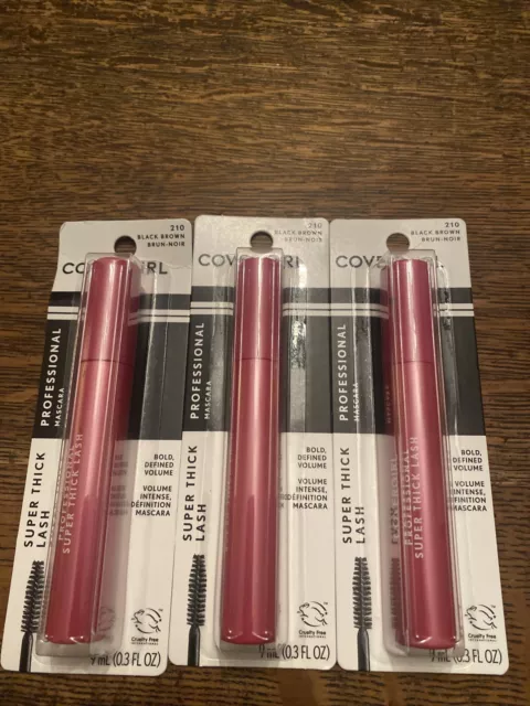 3 X CoverGirl Professional Super Thick Lash Mascara 'Black-Brown' #210 NEW