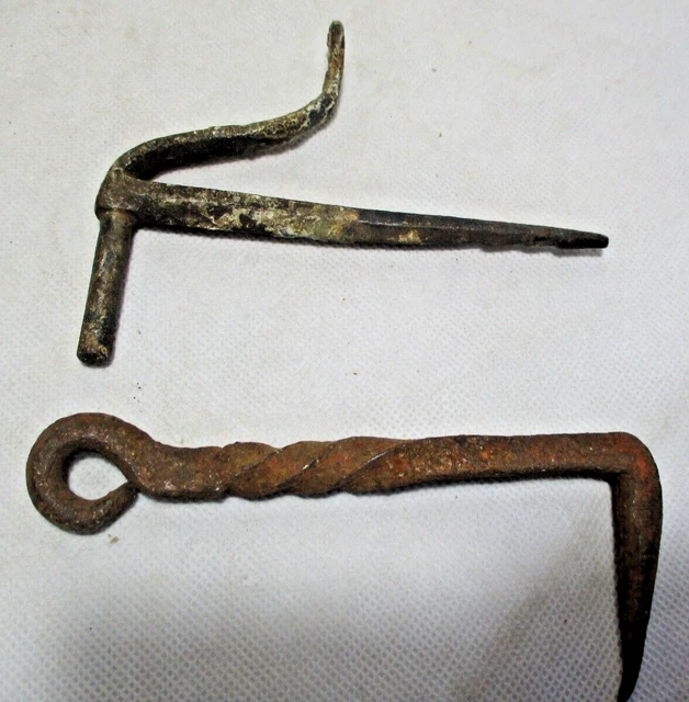 Antique Hand Wrought Spiral Barn Door Iron Hook, Architectural, Gate, Hardware 2