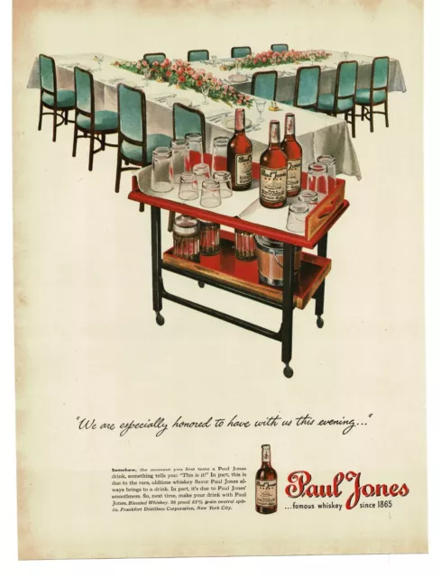 1945 Paul Jones Whiskey on rolling Tray Table Vintage Print Ad