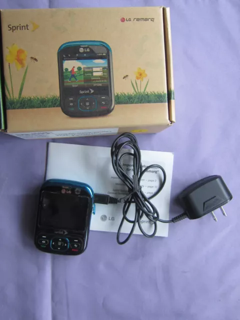 LG Remarq BLACK/Blue Sprint Cell Phone Slider, Charger, Battery, Box, Powers up!