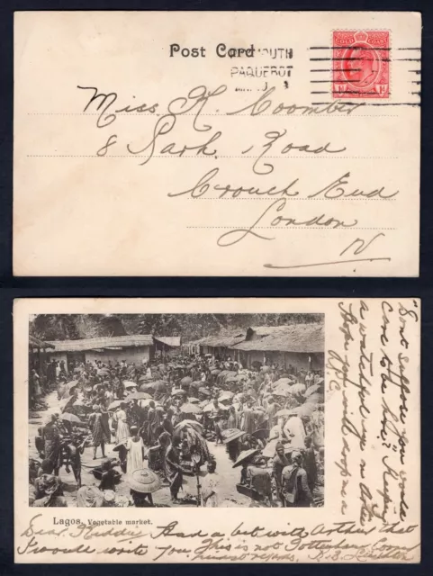 GOLD COAST 1910 Plymouth Paquebot Postmark on Lagos Postcard to England