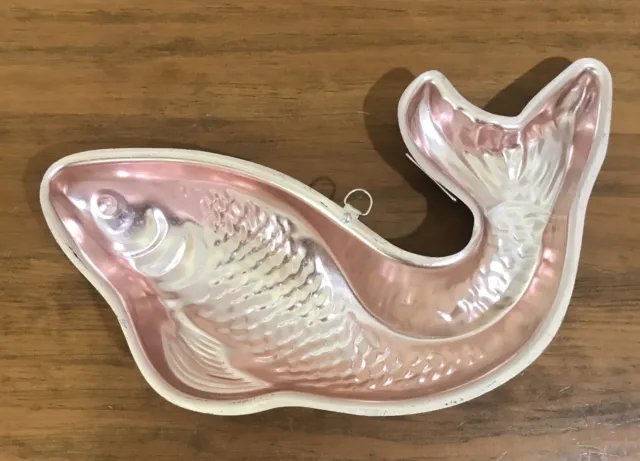Large Vintage Pink Anodised Koi Fish Jelly Mould Retro Kitchen Wall Hanging 33cm