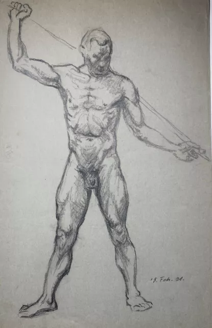 Karl Ludwig Nagel Mann Akt Stab man male nude drawing Zeichnung 1921