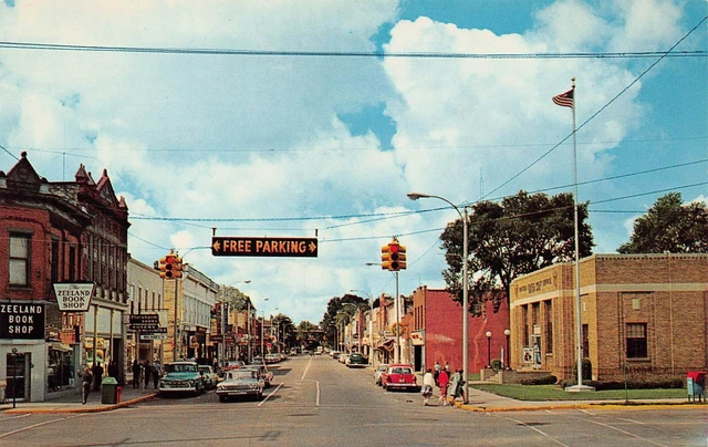 Zeeland MI Michigan Main Street Post Office Downtown 1950s Vtg Postcard A19