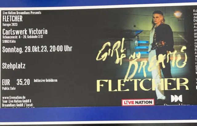 Stehplatz Tickets FLETCHER Konzert Köln 29.10.2023 Palladium - Girl of my Dreams