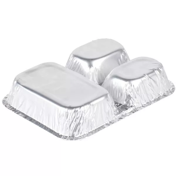 Disposable Aluminum Three Compartment oblong Foil Tray with Aluminum Lid 2