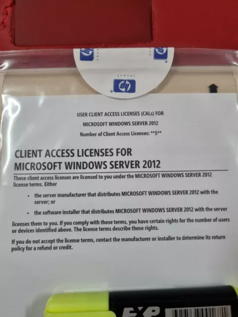 Windows Server 2012  5 User CALs HP Client Access Licence 701915-371