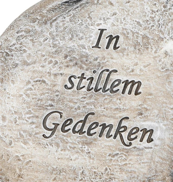 ANTIKER DEKOSTEIN MIT Engel und Spruch Grabdeko Grabstein Grabschmuck