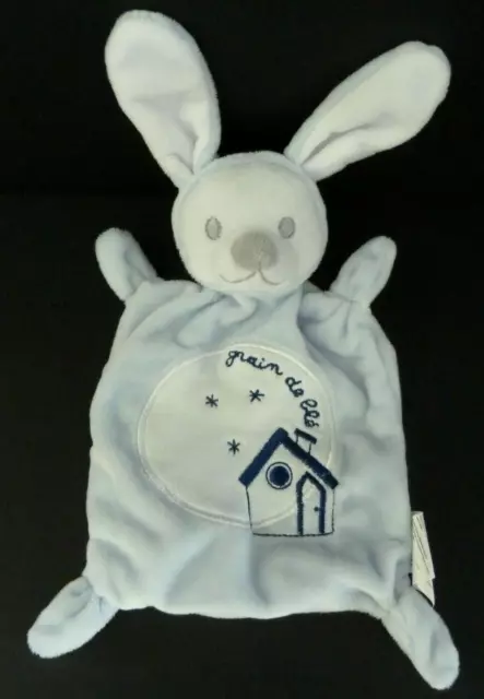 B. Doudou Plat Kidiliz Z Lapin Bleu Ciel Blanc Maison Rond - Etat Neuf *