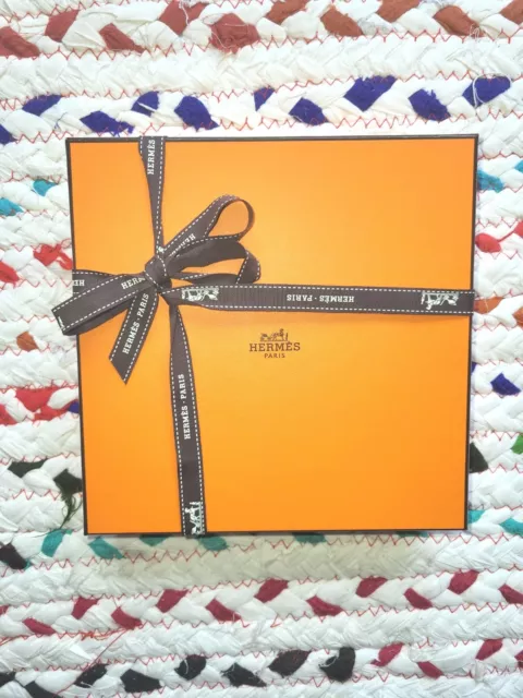 HERMES. Authentic EMPTY Small Box. 3 Dust Bags, Ribbon & Tissue. 9"x9"x 2" MINT!