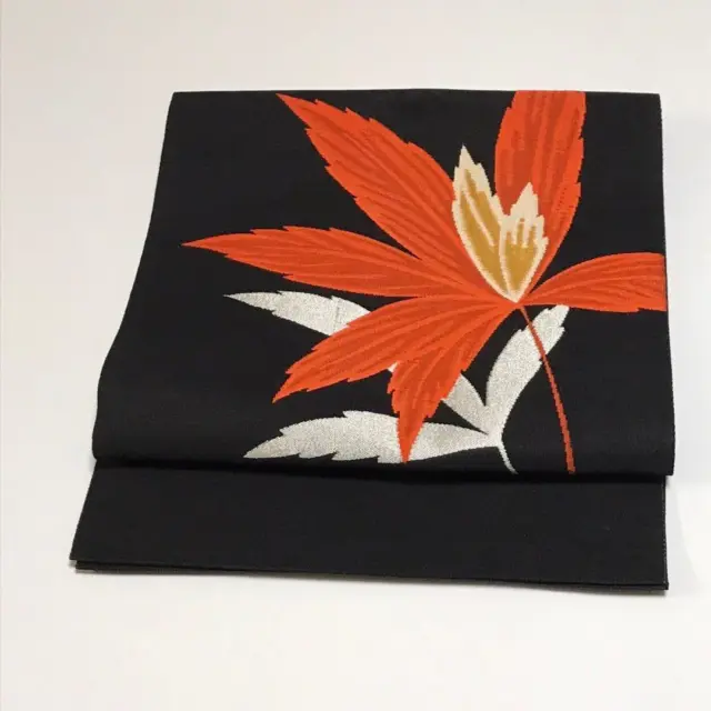 8443# Japanese Vintage Nagoya Obi Belt kimono Pure Silk Floral Pattern Black
