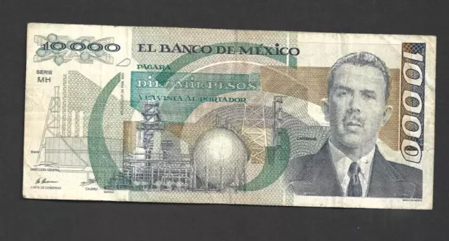 10 000 Pesos  Fine-Vg  Banknote From Mexico  1987  Pick-90