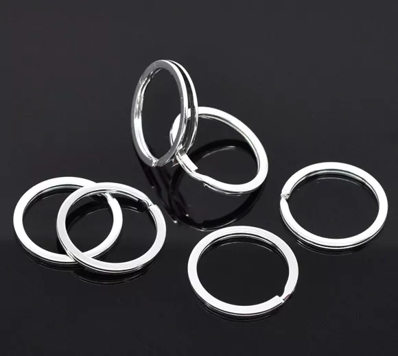 10 QUALITY ROUND SILVER PLATE KEY SPLIT RINGS /BAG CHARM RING~25mm~Blank (98E)UK 2