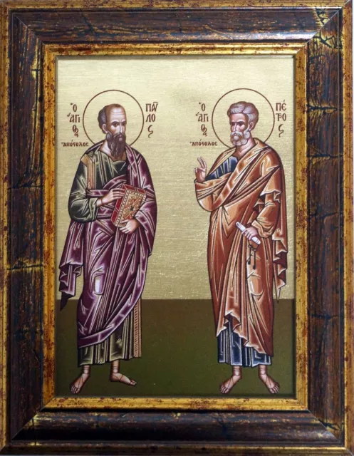 Ikone Apostelfürsten Petrus und Paulus 13 x 18 cm vergoldet Handarbeit Griechenl
