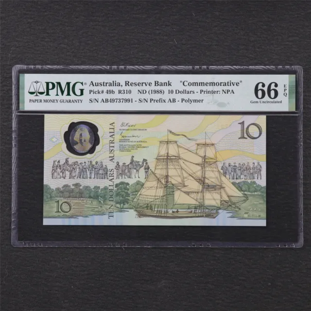 1988 Australia Reserve Bank 10 Dollars Pick#49b PMG 66 EPQ Gem UNC