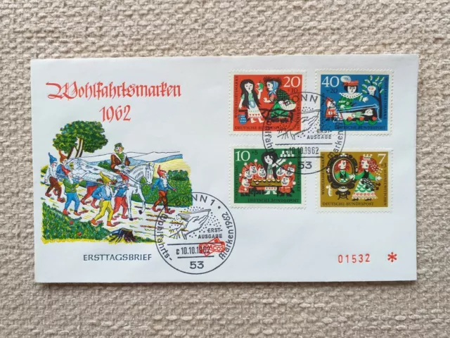 FDC Ersttagsbrief 1962 Bund Mi 385-388 Wohlfahrtsmarken Märchen Gebrüder Grimm