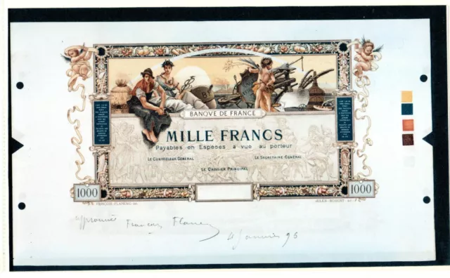 FRANCE Billet 1000 Francs 1918 FLAMENG EPREUVE PROOF + SIGNATURE FACSIMILE COPIE